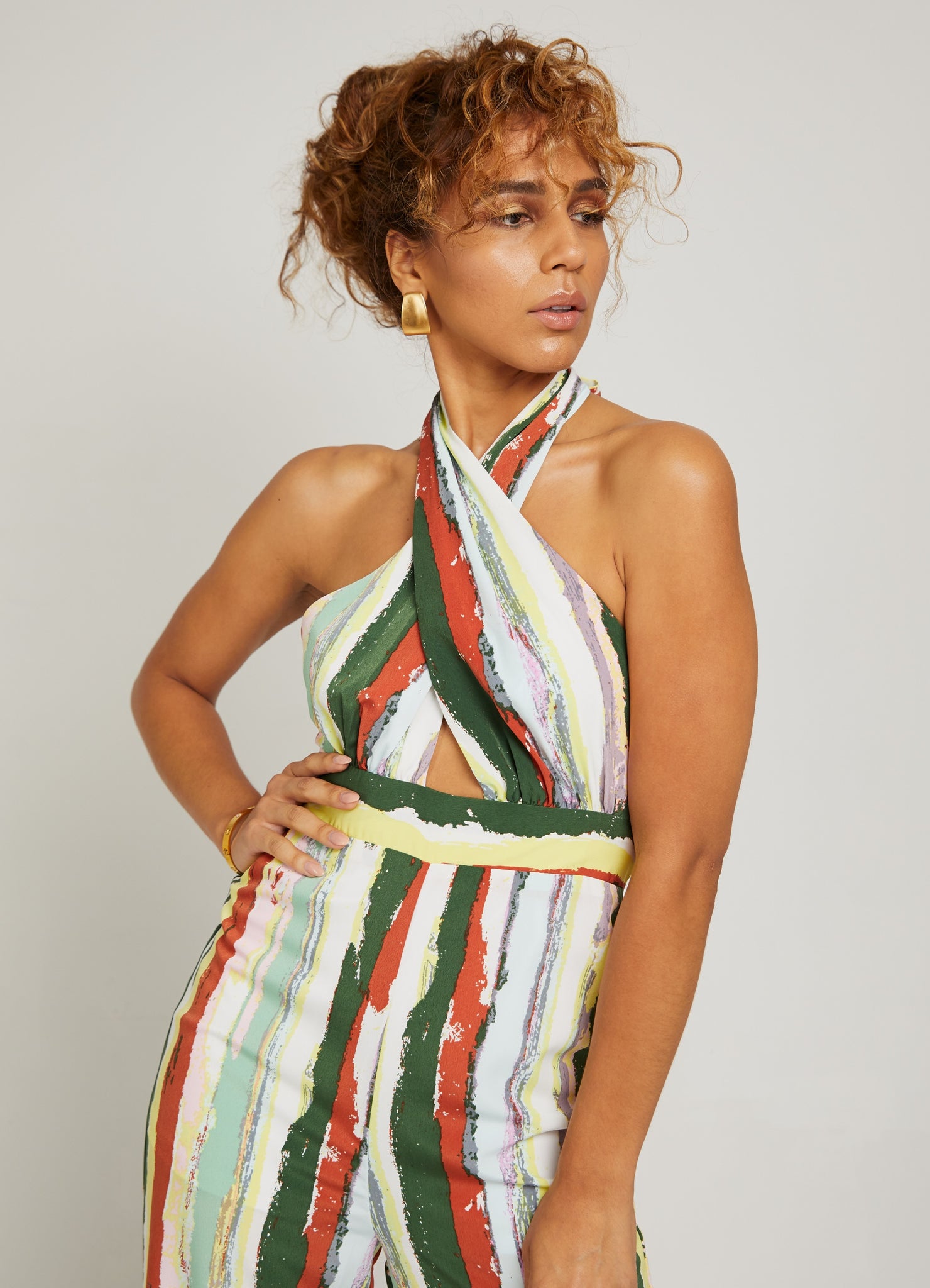 Jasmin | Front Overlay Stripe Jumpsuit