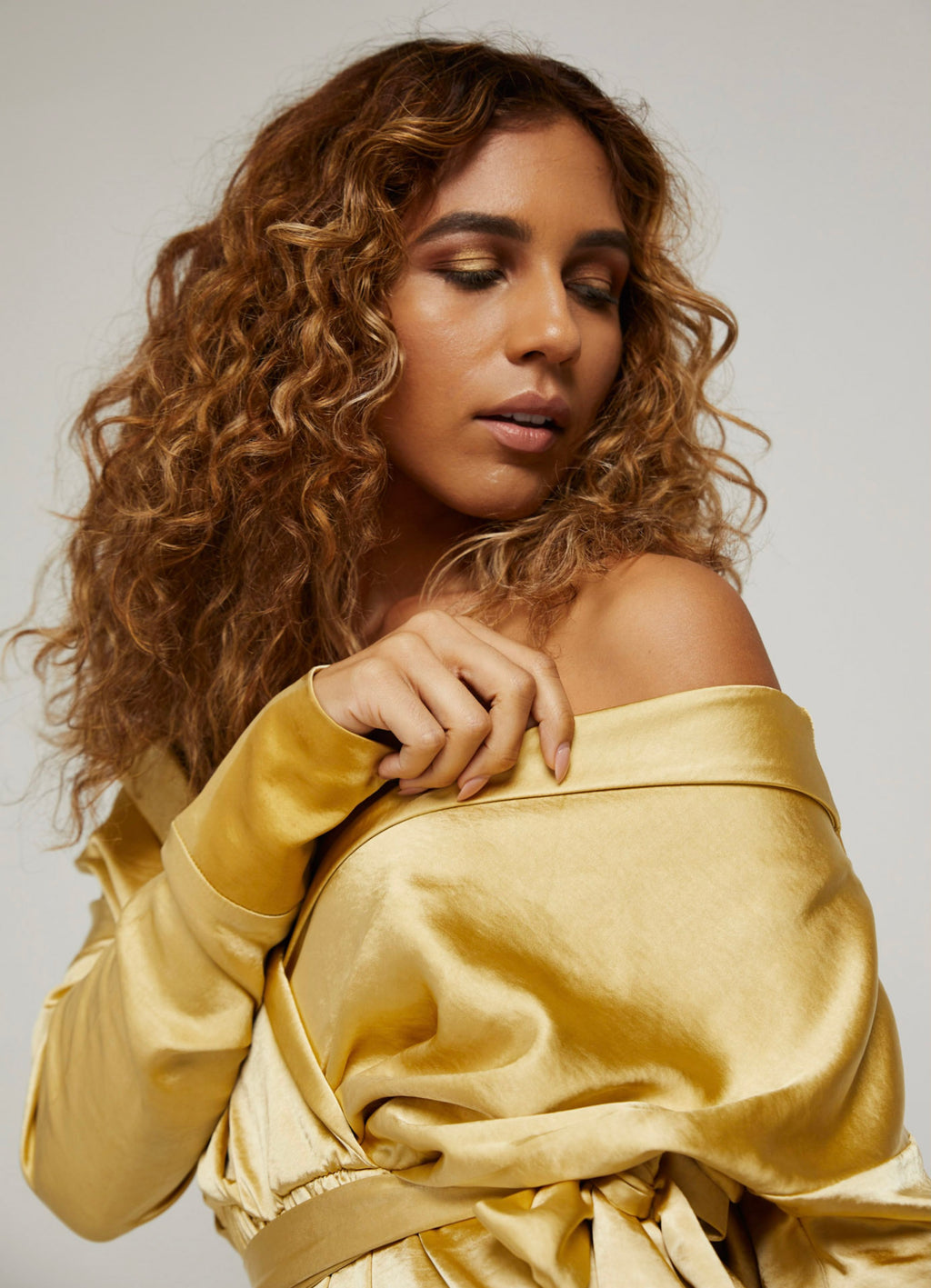 Cleo | Gold Off Shoulder Jumpsuit