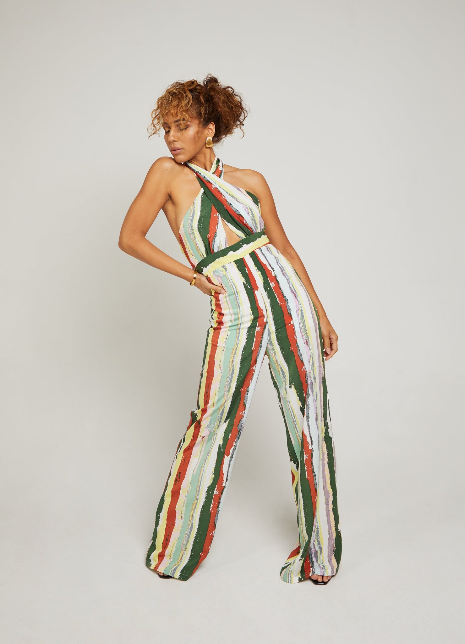 Jasmin | Front Overlay Stripe Jumpsuit