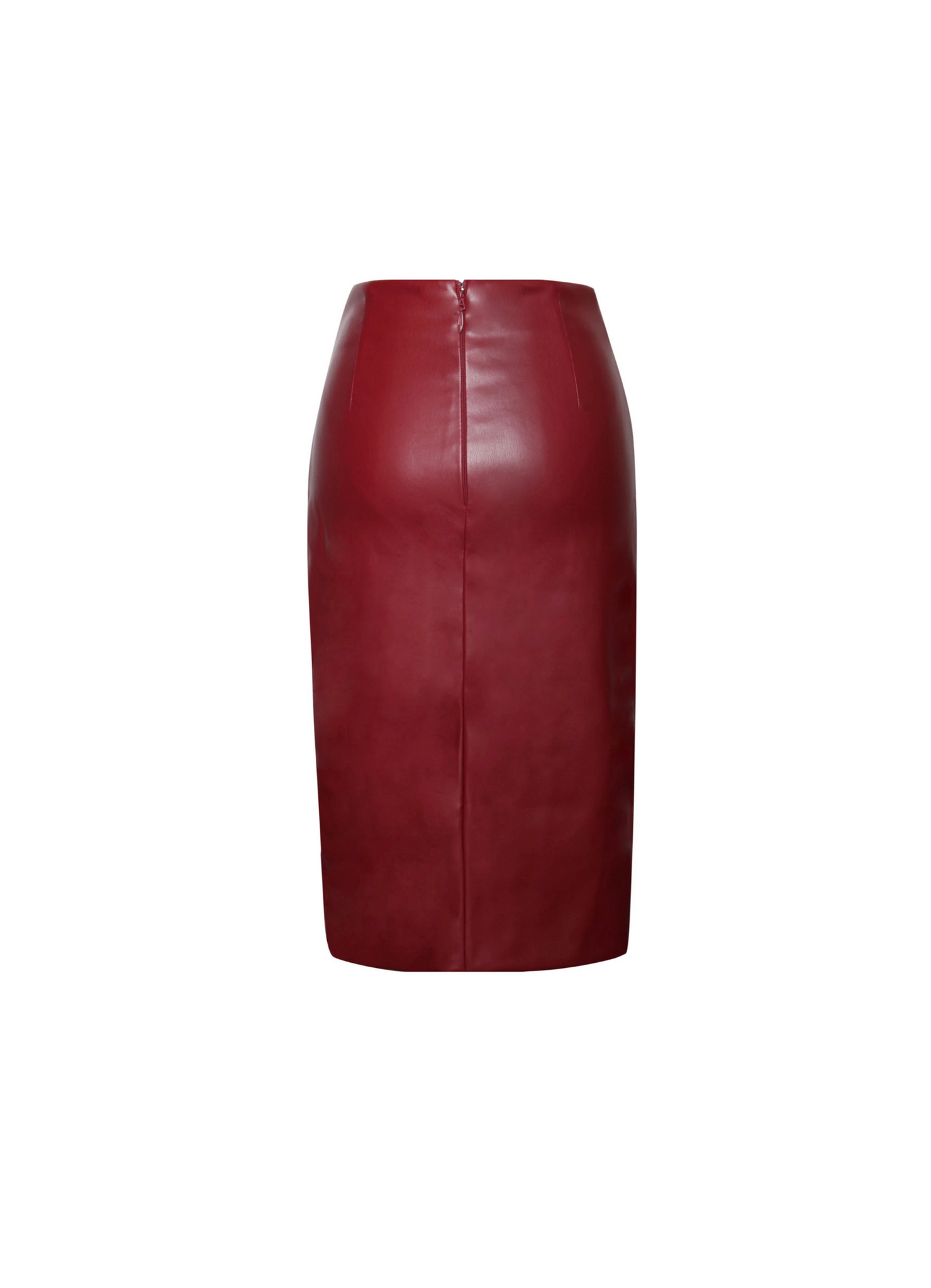 Mireya Wine Red Vegan Leather Pencil Skirt